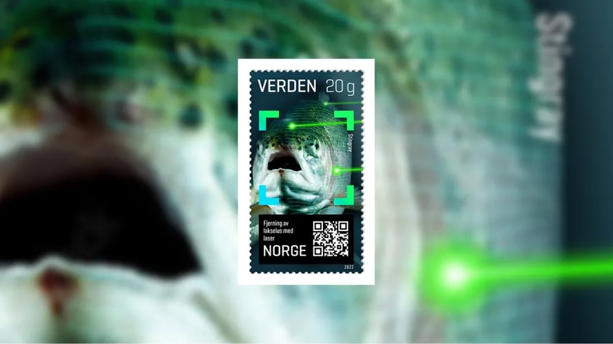 Illustrasjonsfoto som viser laser og laks som motiv på frimerke