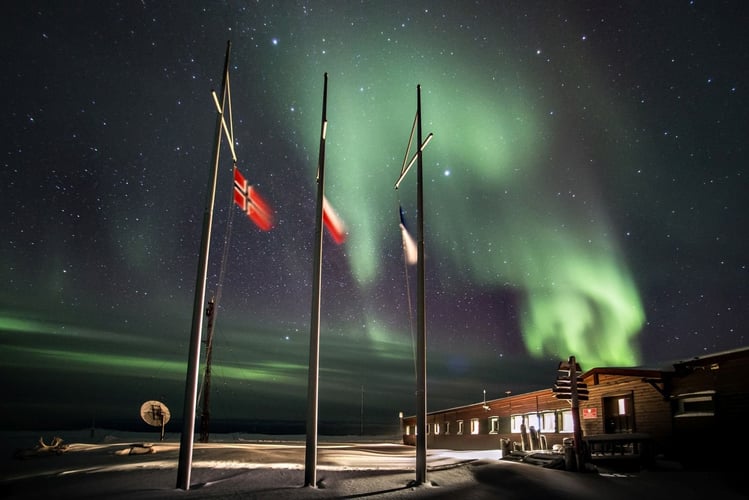 Polish Polar station Hornsund and  Northern Lights